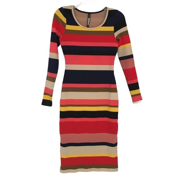 Anthropologie Plenty by Tracy Reese Vivid Striped Ribbed Knit Bodycon Dress XS - Picture 1 of 13